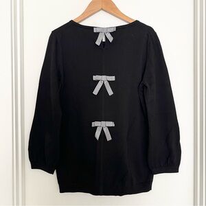 Talbots Women's Black Sweater Gingham Bows XS Cotton Blend Coquette Preppy